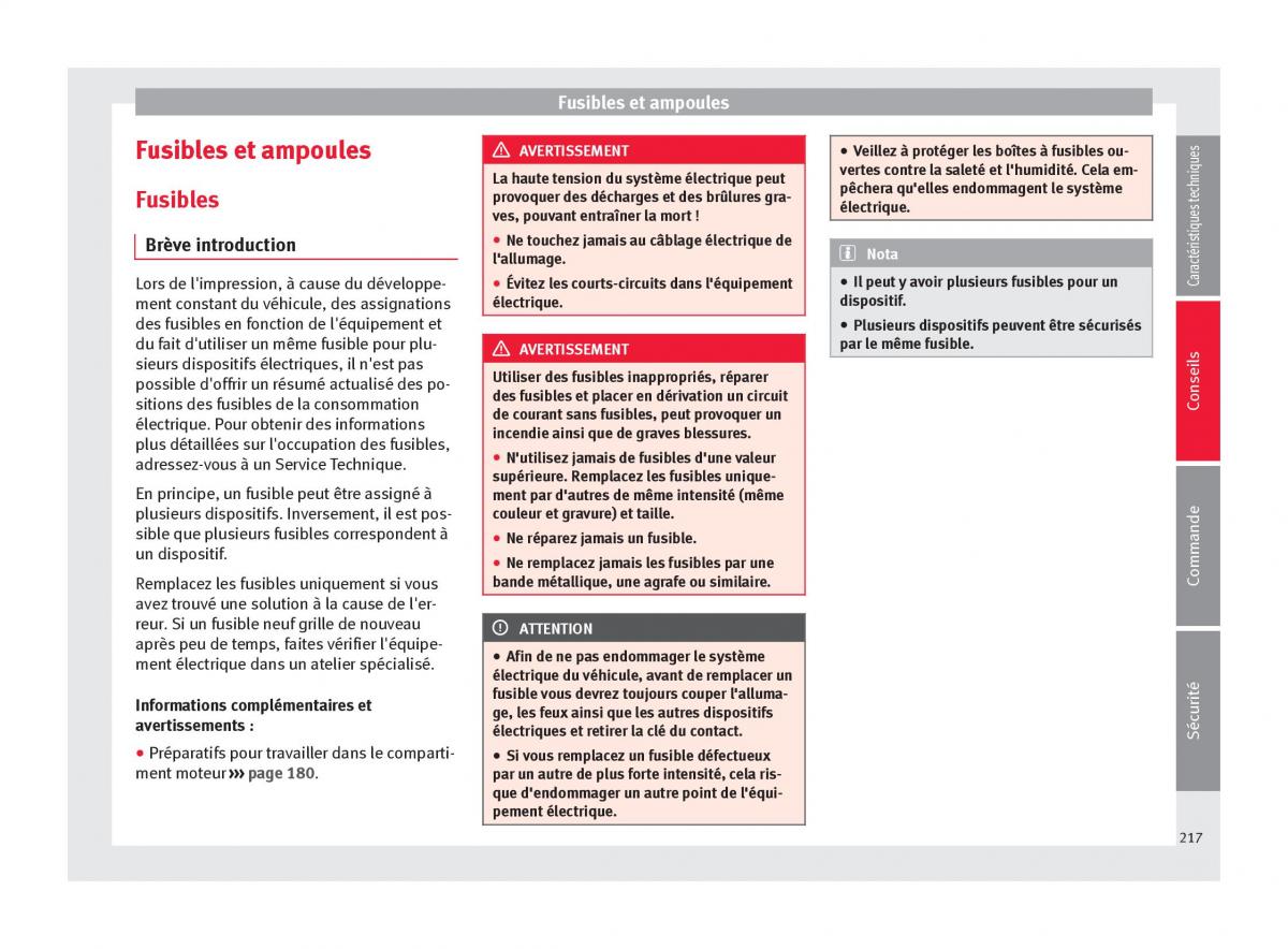 Seat Altea manuel du proprietaire / page 219