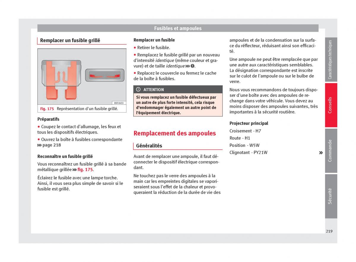 Seat Altea manuel du proprietaire / page 221