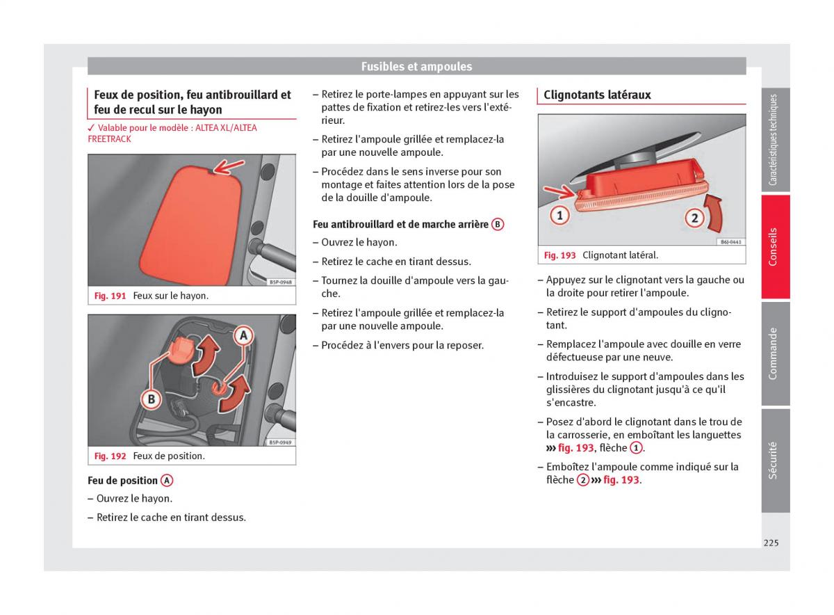 Seat Altea manuel du proprietaire / page 227