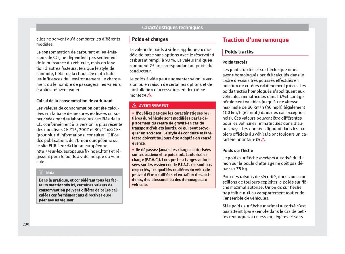 Seat Altea manuel du proprietaire / page 232