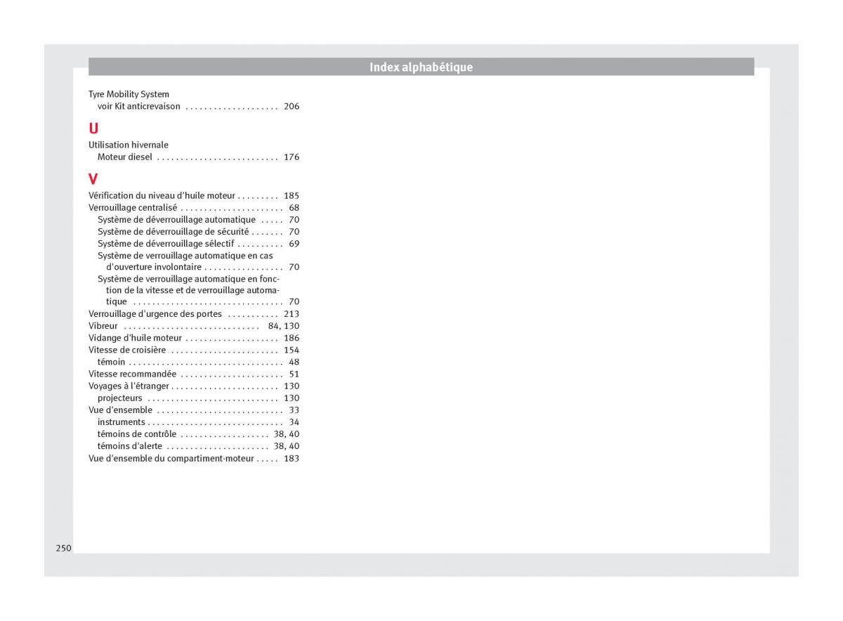 Seat Altea manuel du proprietaire / page 252