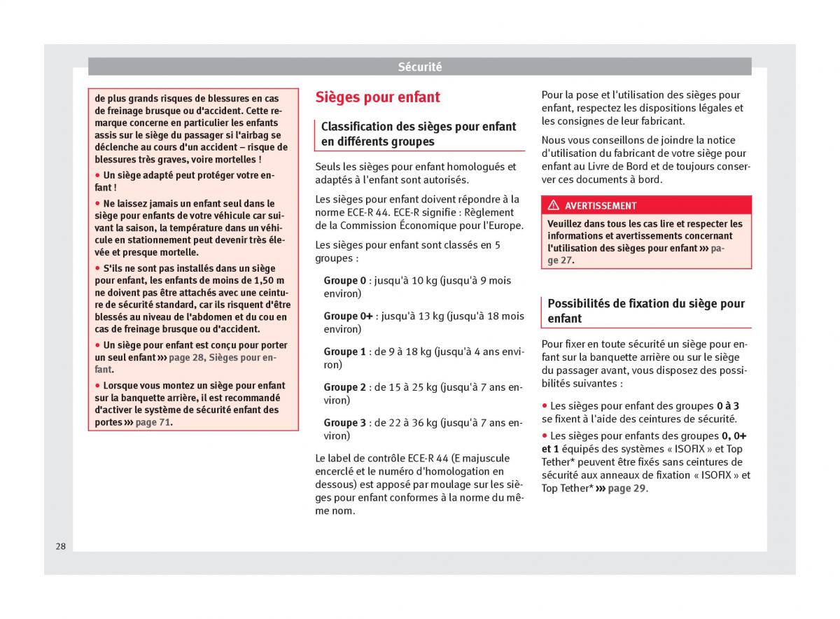 Seat Altea manuel du proprietaire / page 30