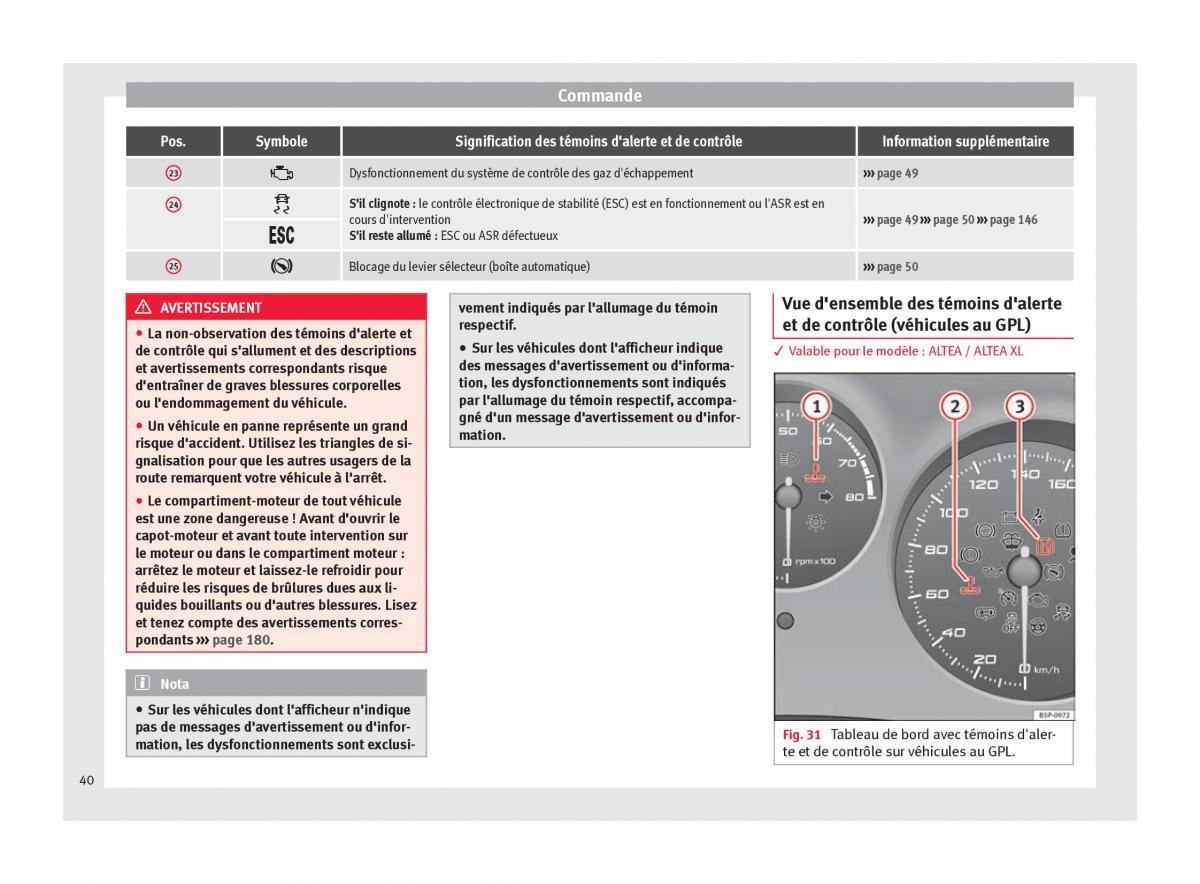 Seat Altea manuel du proprietaire / page 42