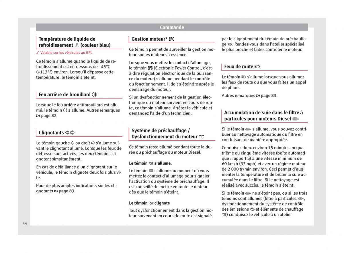 Seat Altea manuel du proprietaire / page 46