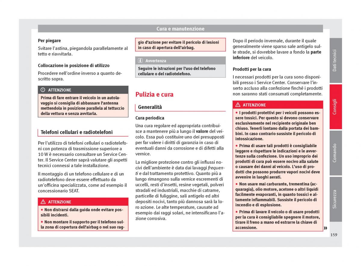 Seat Altea manuale del proprietario / page 161