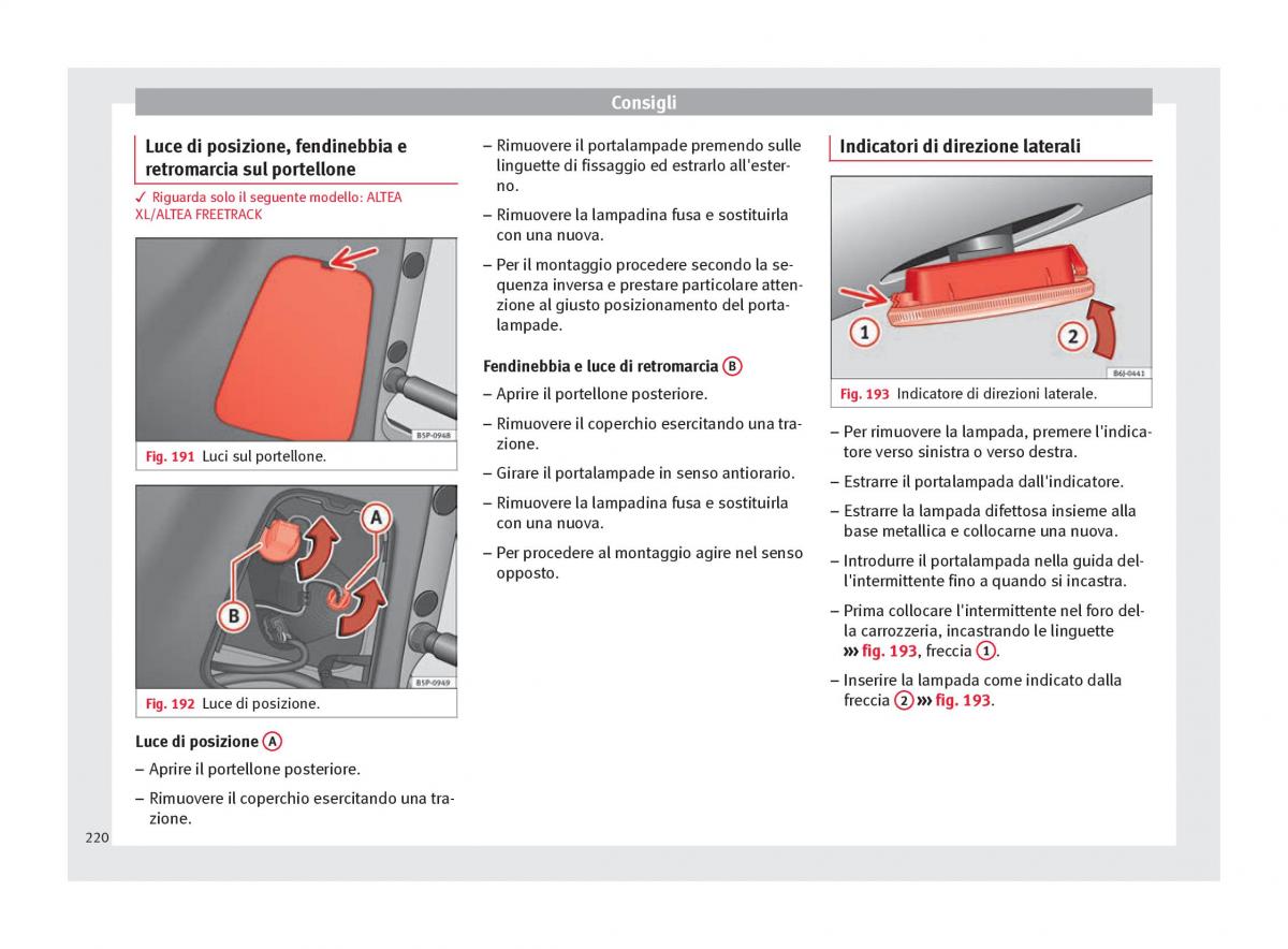 Seat Altea manuale del proprietario / page 222