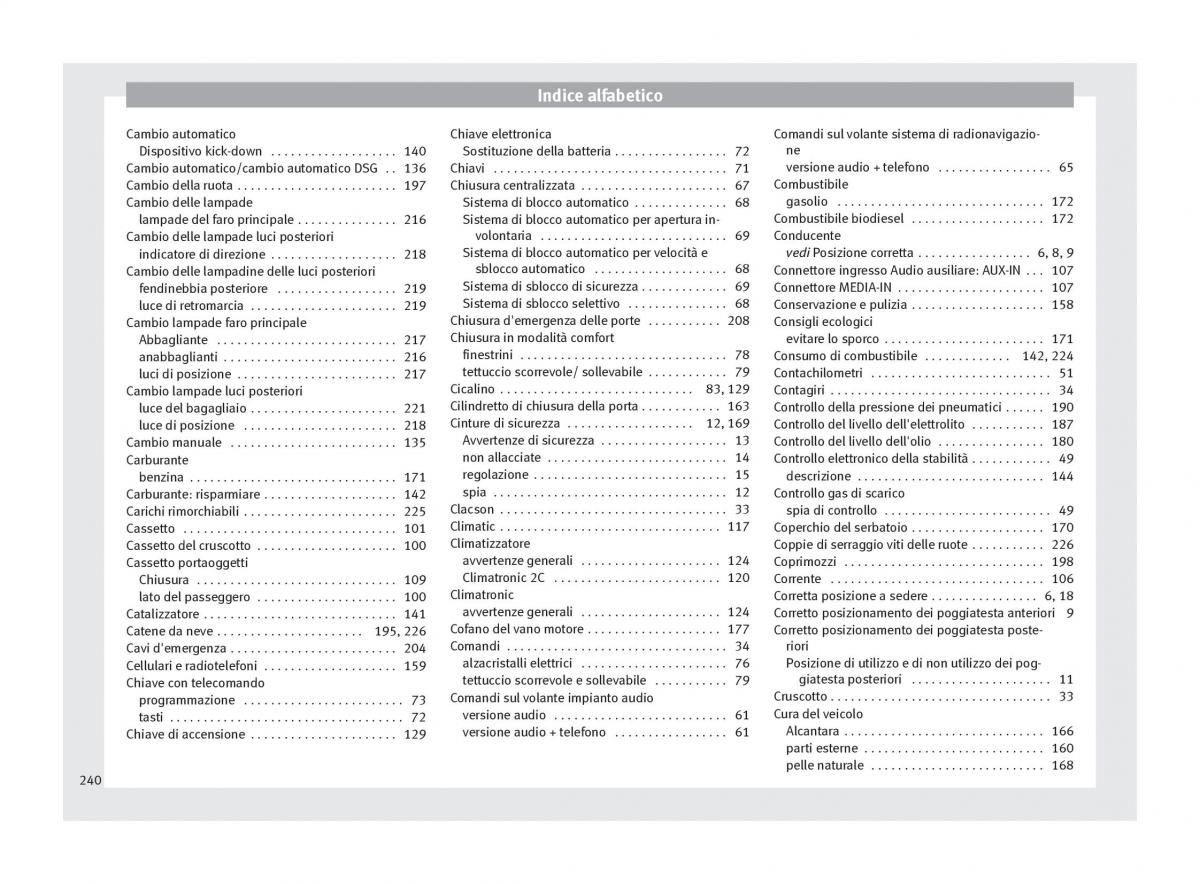 Seat Altea manuale del proprietario / page 242