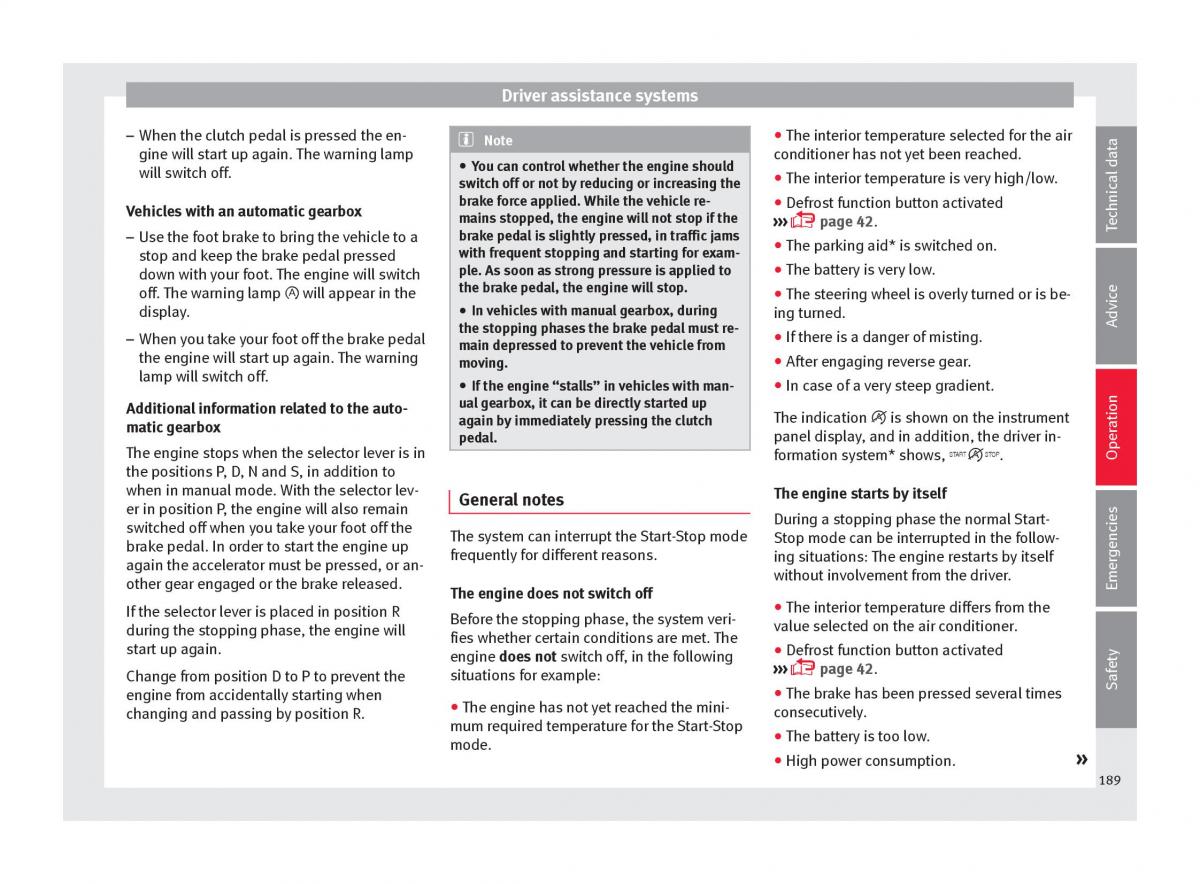 Seat Ateca owners manual / page 191