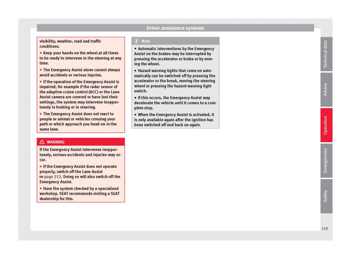 Seat Ateca owners manual / page 221