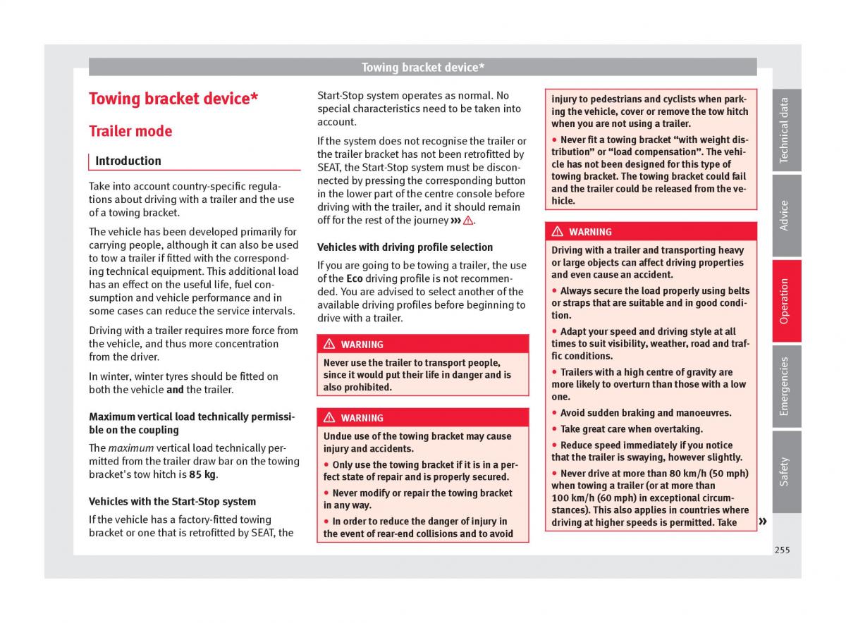 Seat Ateca owners manual / page 257