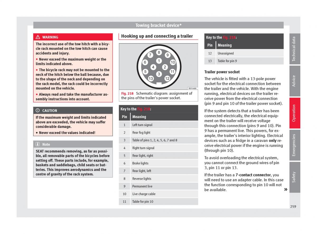 Seat Ateca owners manual / page 261