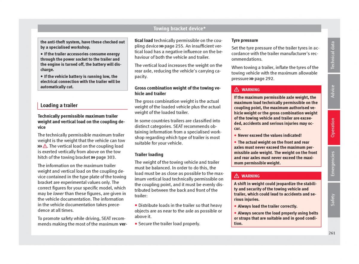 Seat Ateca owners manual / page 263