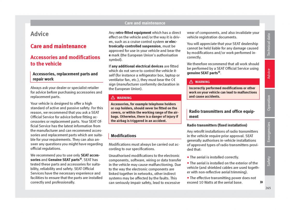 Seat Ateca owners manual / page 267