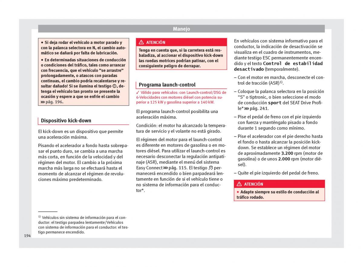 Seat Ateca manual del propietario / page 196