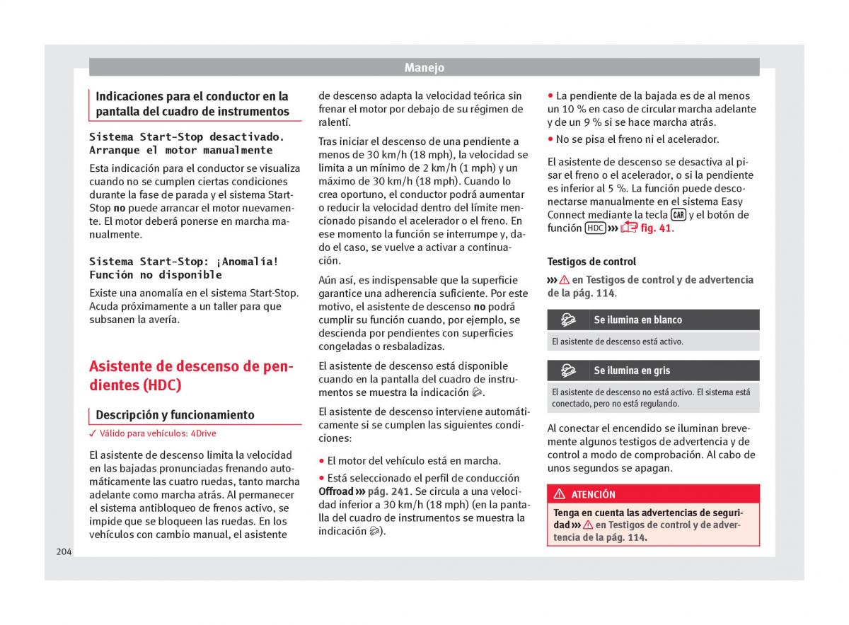 Seat Ateca manual del propietario / page 206