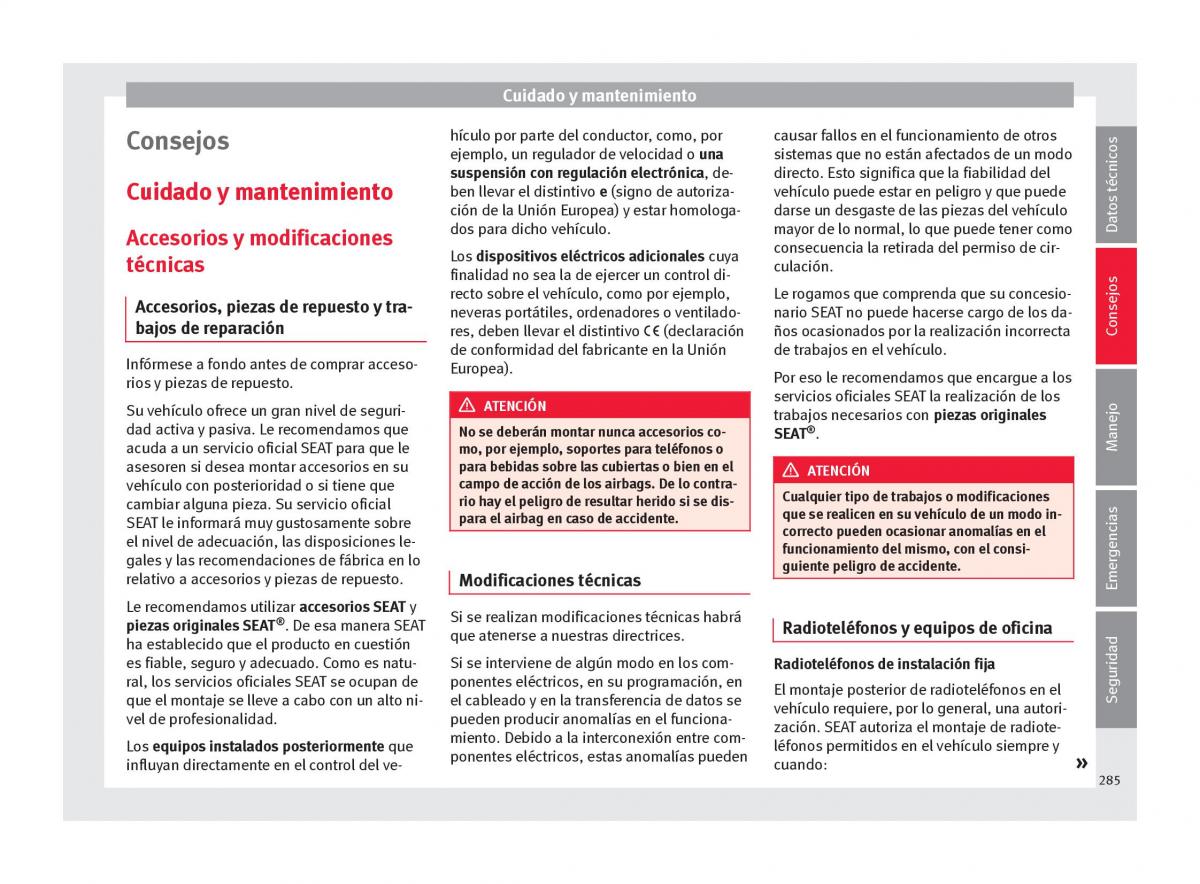 Seat Ateca manual del propietario / page 287