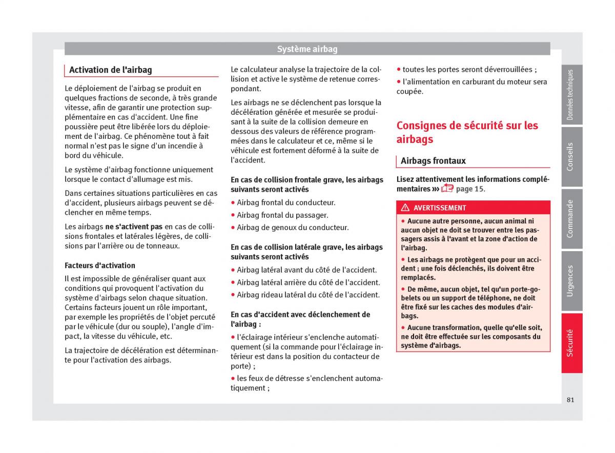 manuel du propriétaire  Seat Ateca manuel du proprietaire / page 83