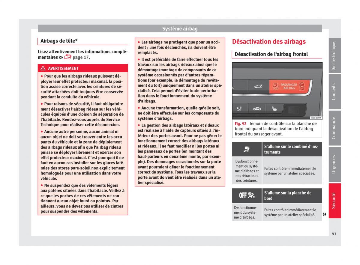 Seat Ateca manuel du proprietaire / page 85