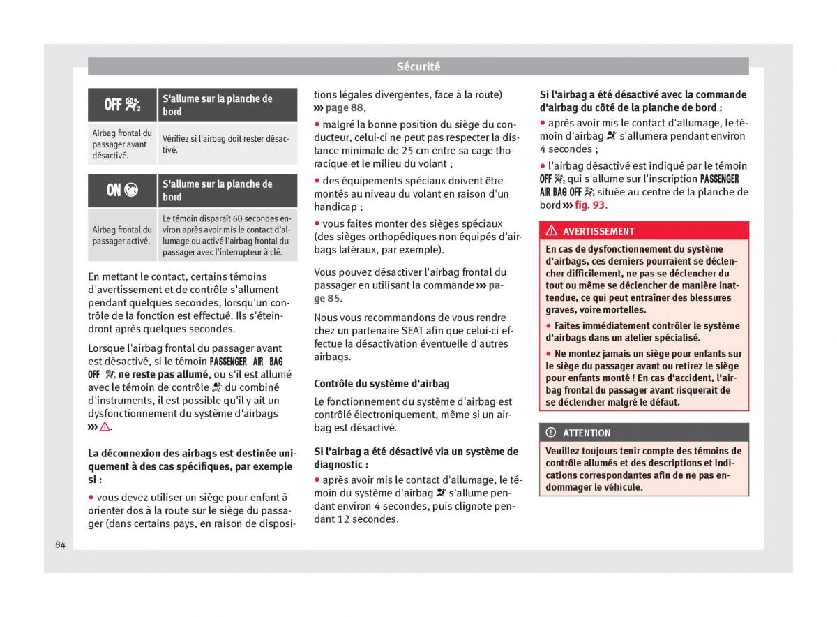 manuel du propriétaire  Seat Ateca manuel du proprietaire / page 86