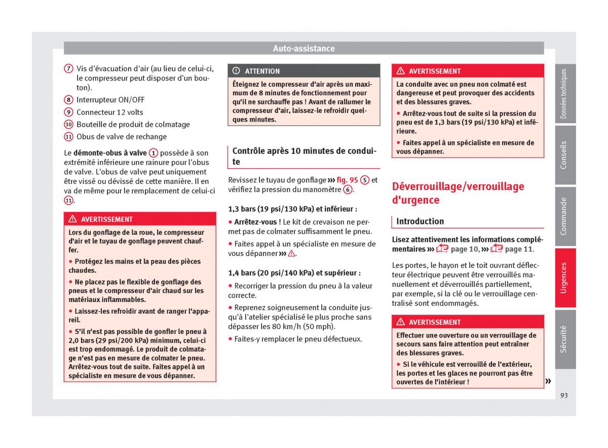 manuel du propriétaire  Seat Ateca manuel du proprietaire / page 95