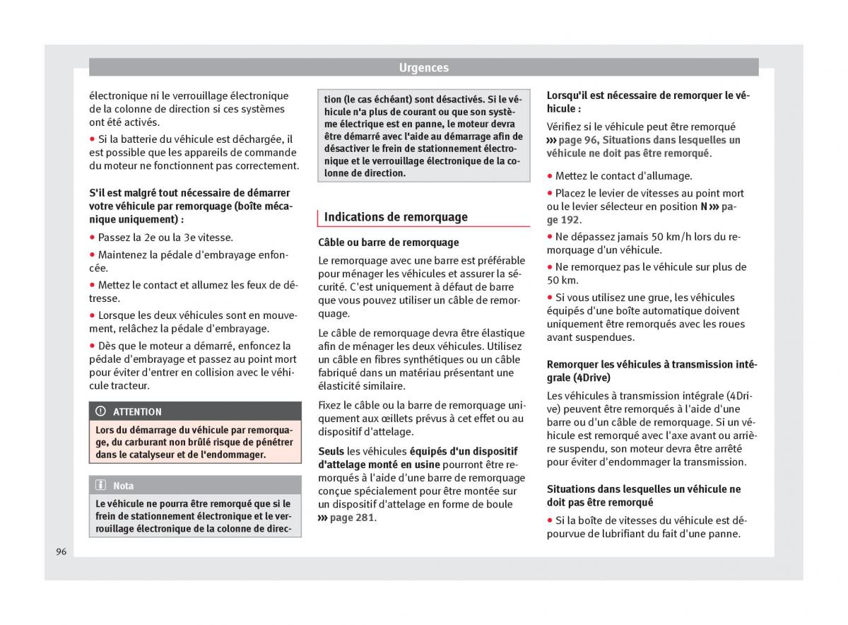 manuel du propriétaire  Seat Ateca manuel du proprietaire / page 98