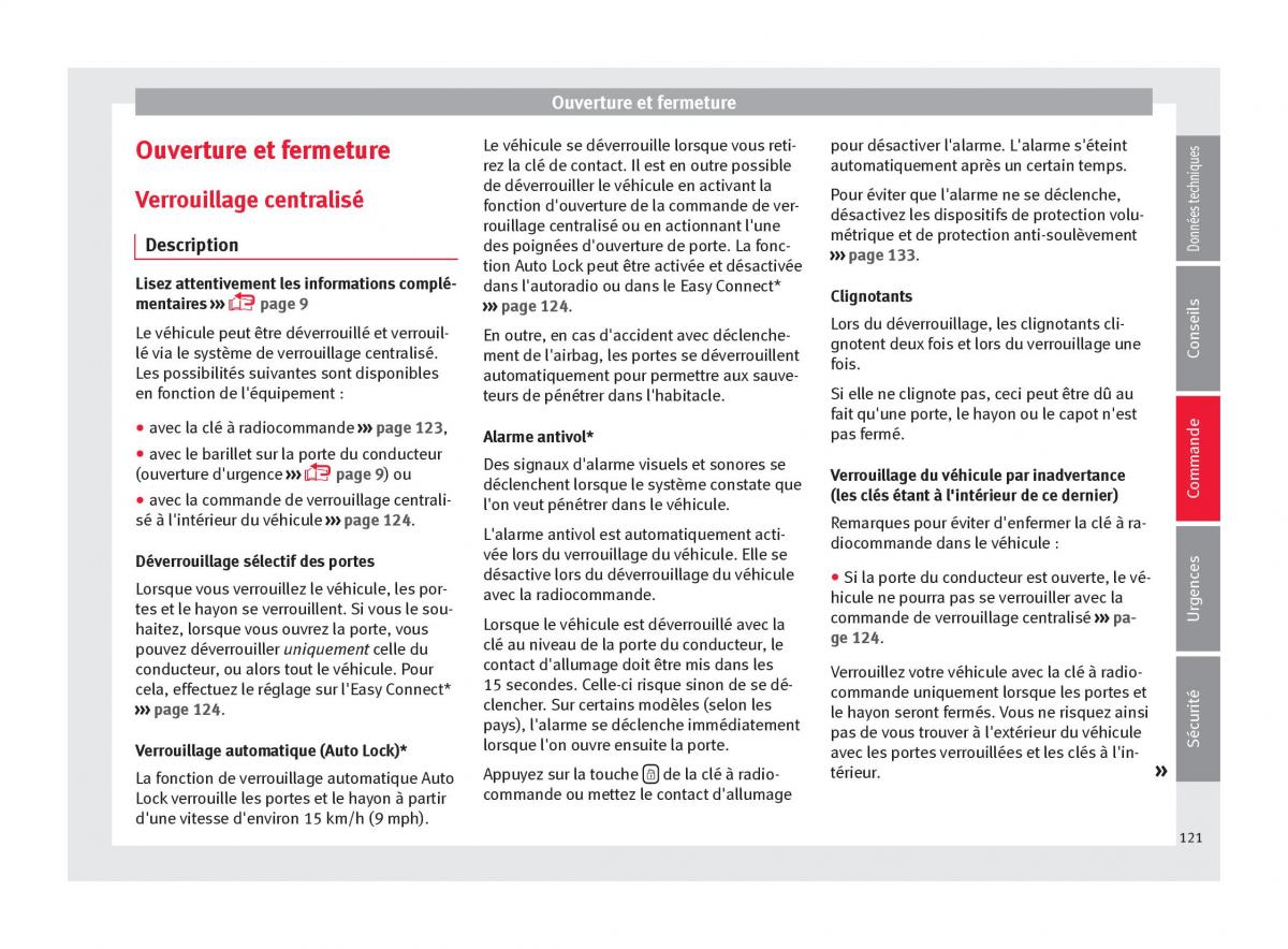 manuel du propriétaire  Seat Ateca manuel du proprietaire / page 123