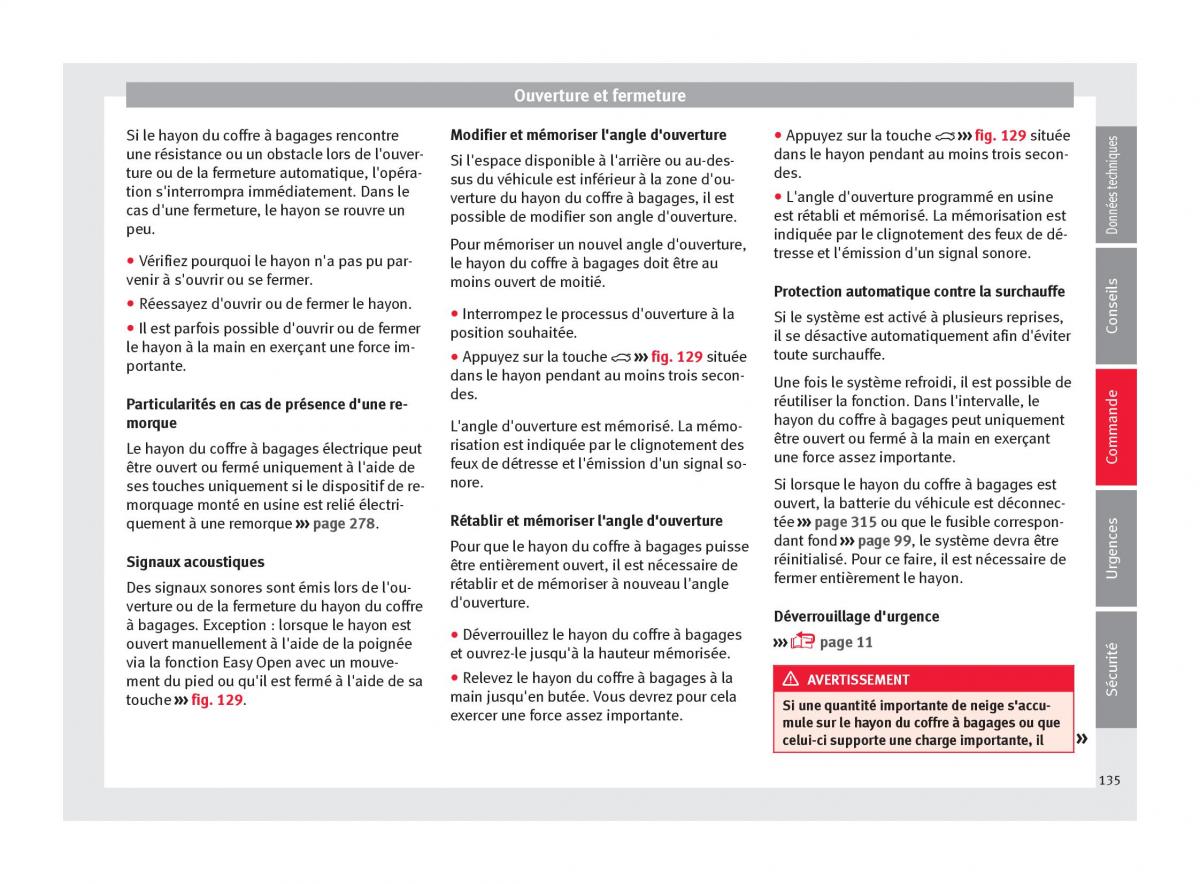 manuel du propriétaire  Seat Ateca manuel du proprietaire / page 137