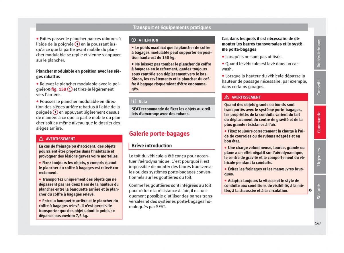 manuel du propriétaire  Seat Ateca manuel du proprietaire / page 169