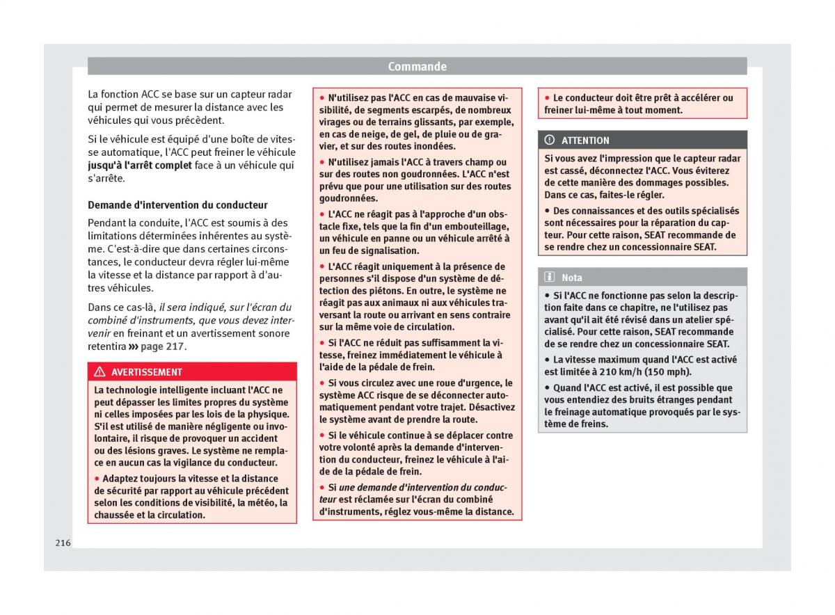 Seat Ateca manuel du proprietaire / page 218