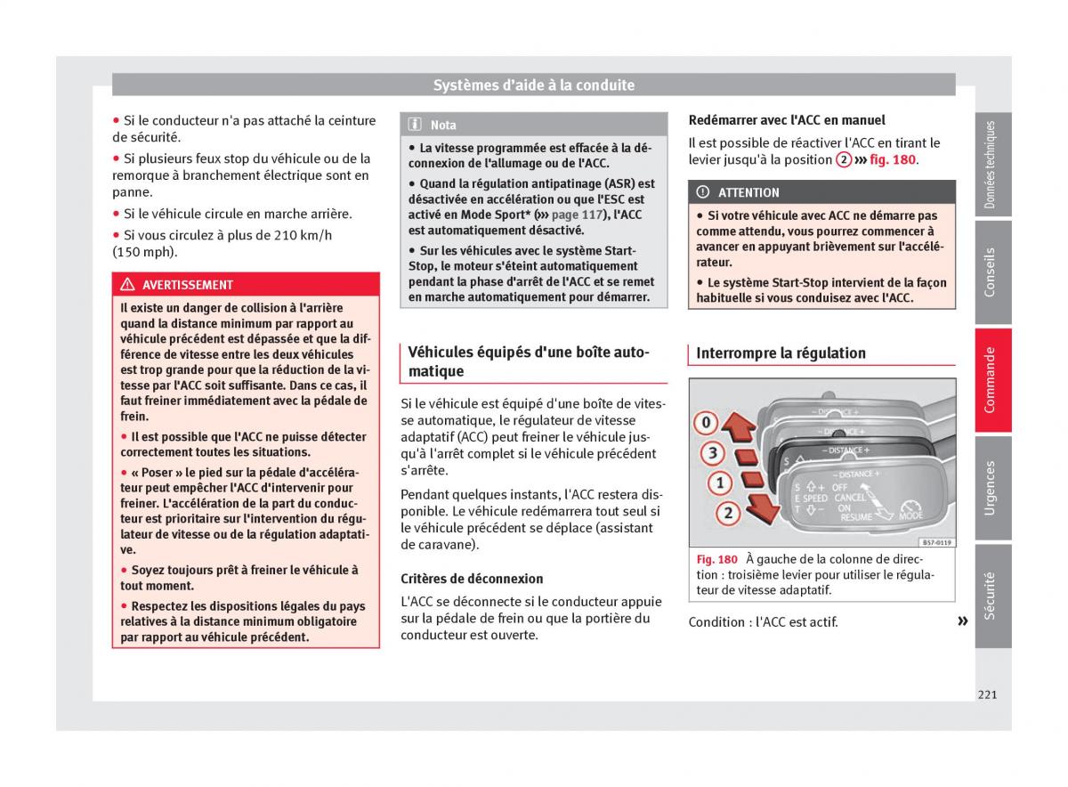 manuel du propriétaire  Seat Ateca manuel du proprietaire / page 223