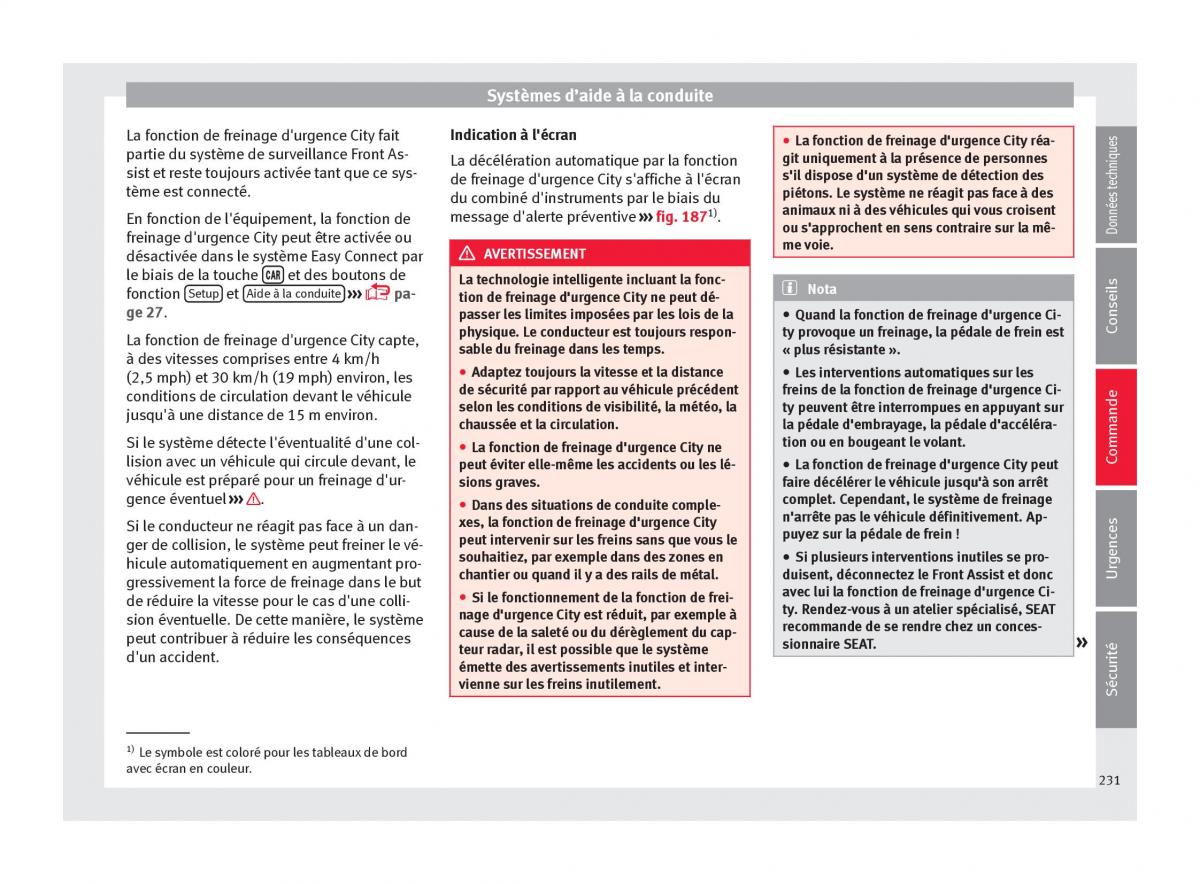 manuel du propriétaire  Seat Ateca manuel du proprietaire / page 233