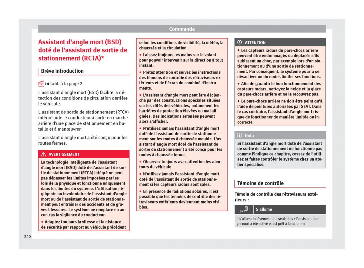 manuel du propriétaire  Seat Ateca manuel du proprietaire / page 242