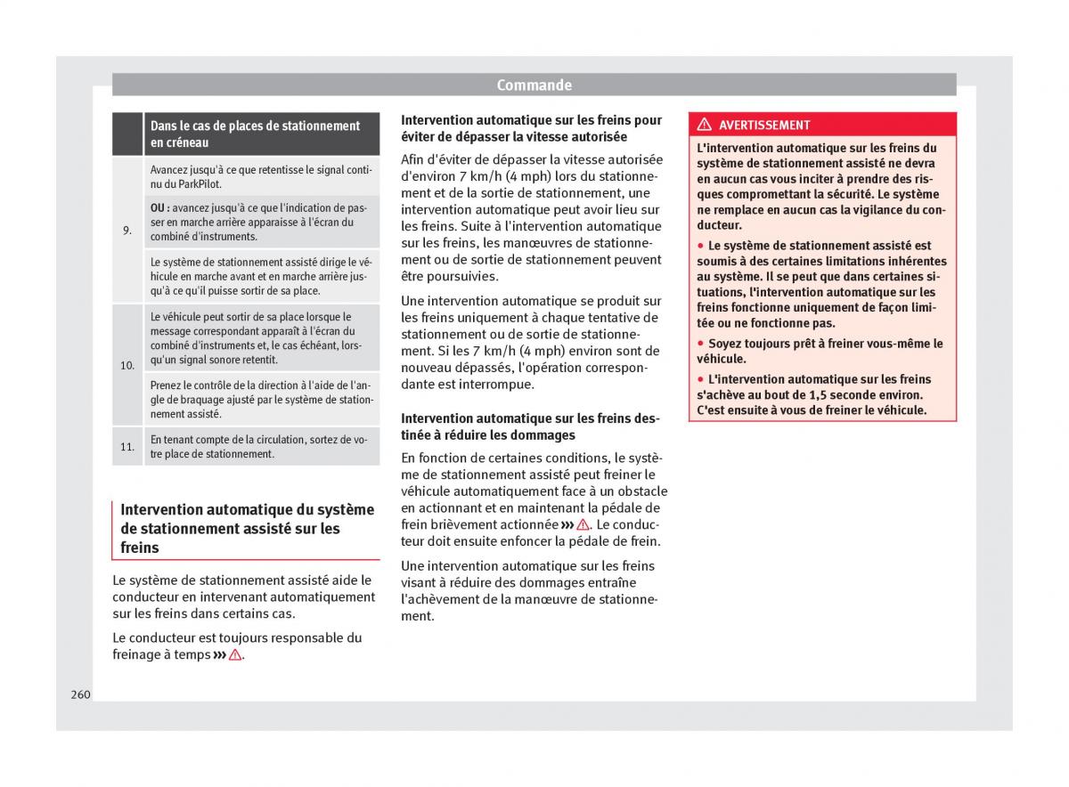 manuel du propriétaire  Seat Ateca manuel du proprietaire / page 262