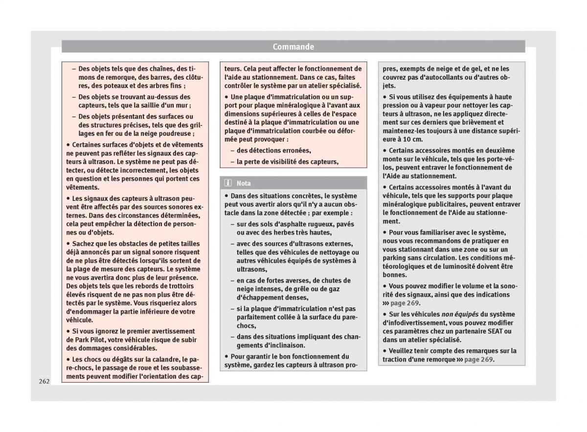 manuel du propriétaire  Seat Ateca manuel du proprietaire / page 264