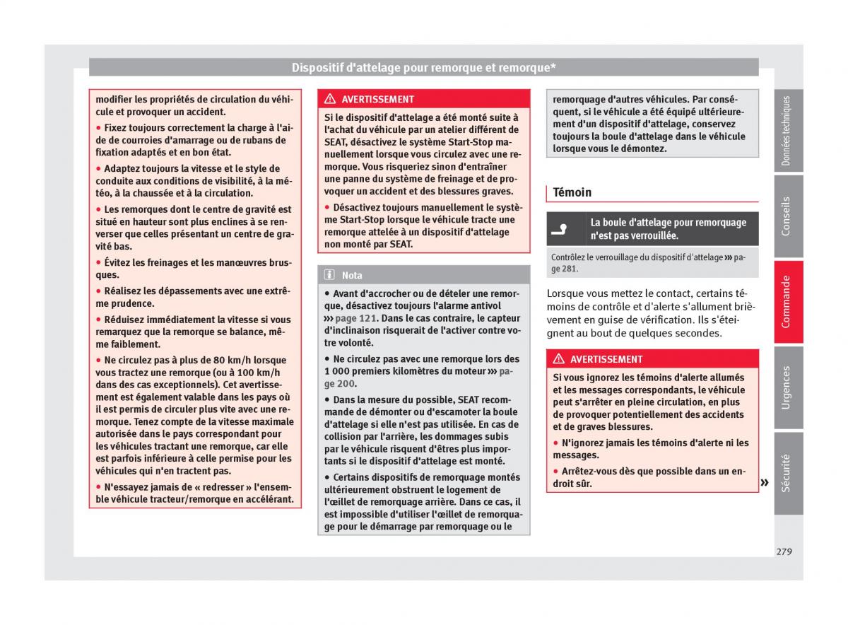 manuel du propriétaire  Seat Ateca manuel du proprietaire / page 281