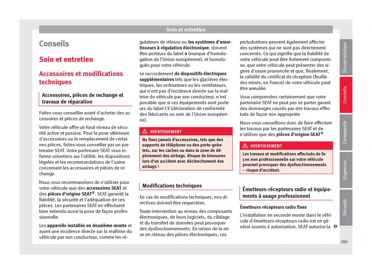 manuel du propriétaire  Seat Ateca manuel du proprietaire / page 291