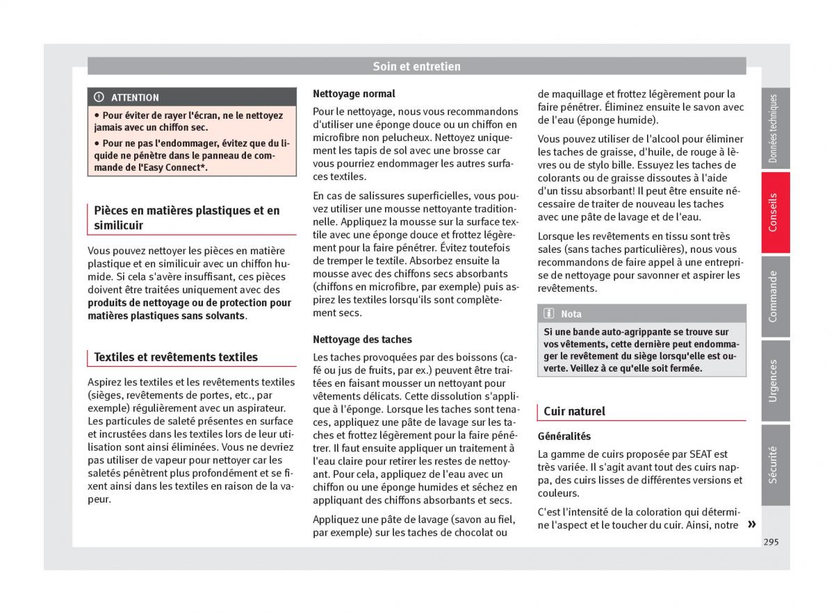 manuel du propriétaire  Seat Ateca manuel du proprietaire / page 297