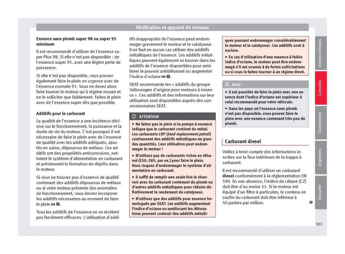 manuel du propriétaire  Seat Ateca manuel du proprietaire / page 305