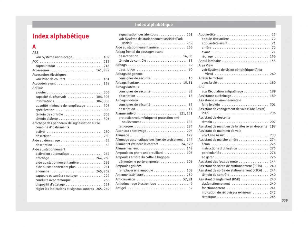 manuel du propriétaire  Seat Ateca manuel du proprietaire / page 341