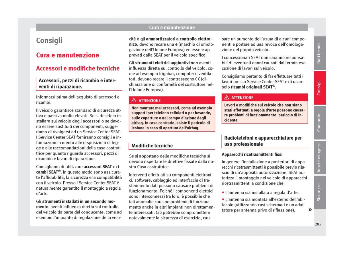 Seat Ateca manuale del proprietario / page 287