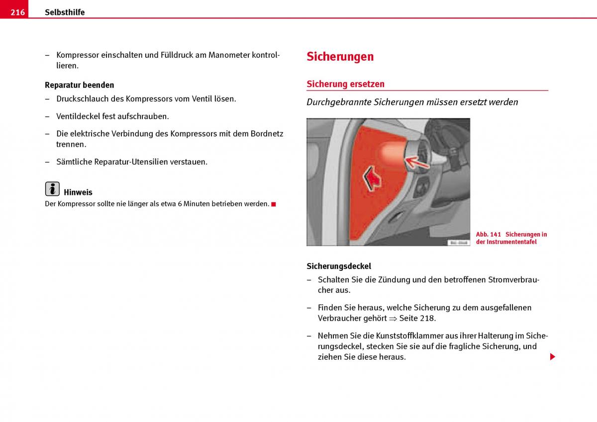 Seat Ibiza III 3 Handbuch / page 218