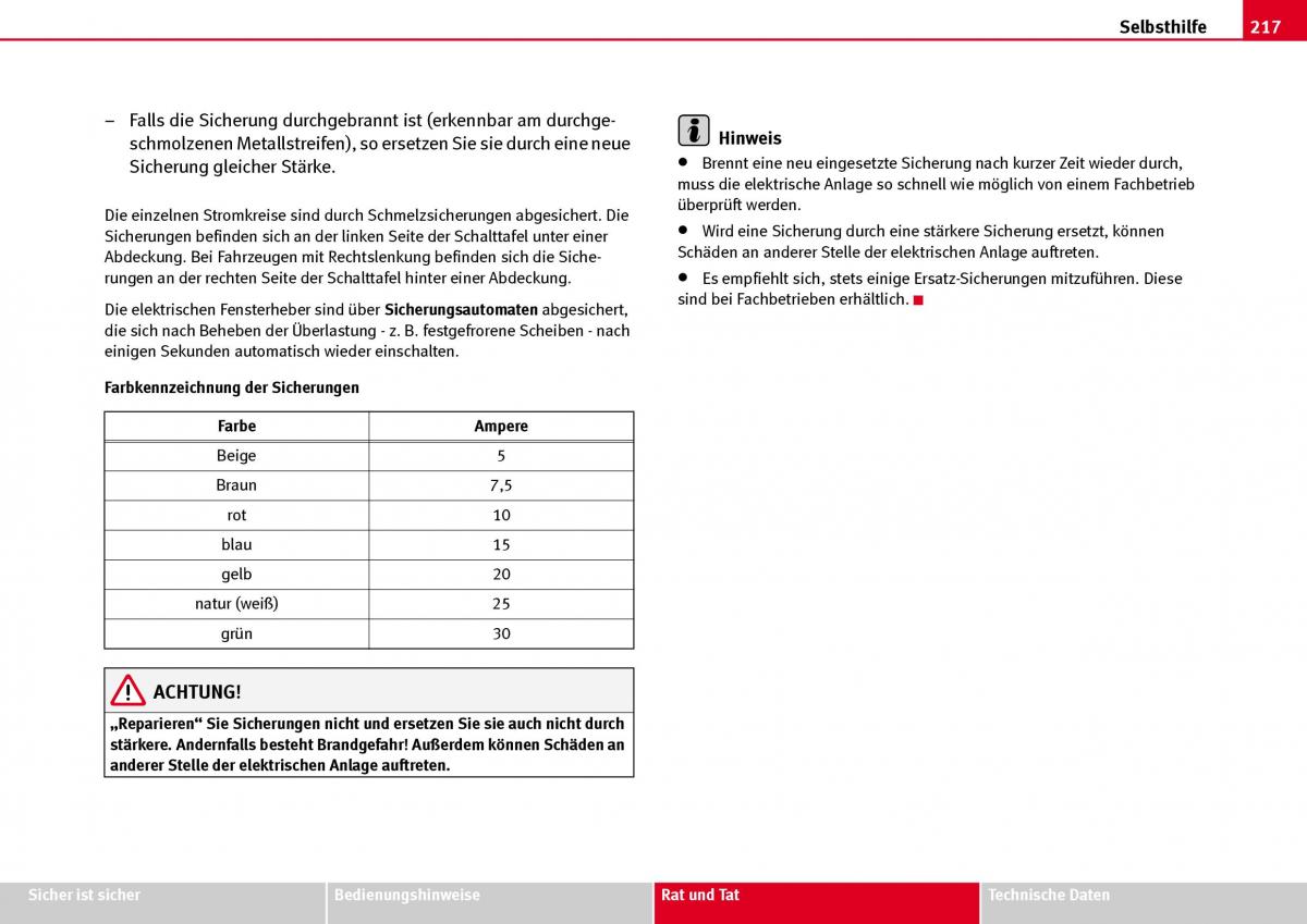 Seat Ibiza III 3 Handbuch / page 219