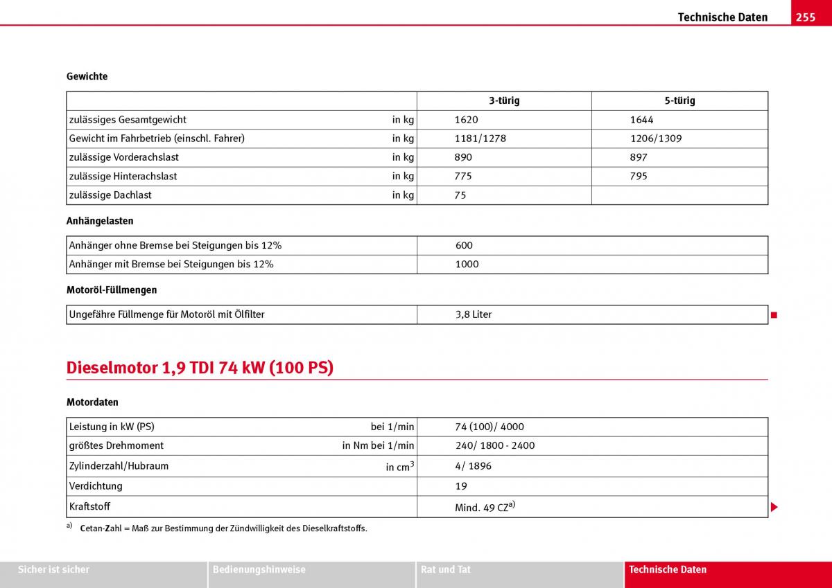 Seat Ibiza III 3 Handbuch / page 257