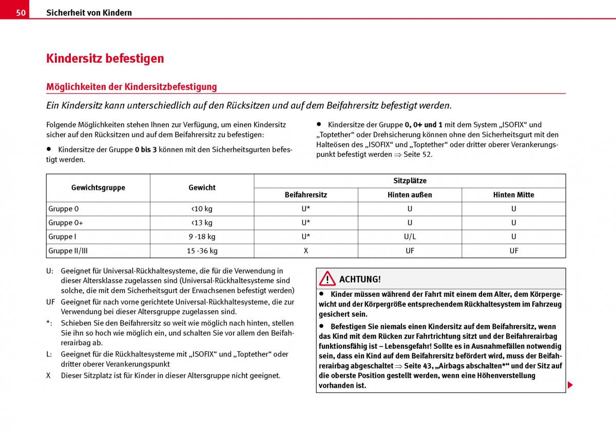 Seat Ibiza III 3 Handbuch / page 52