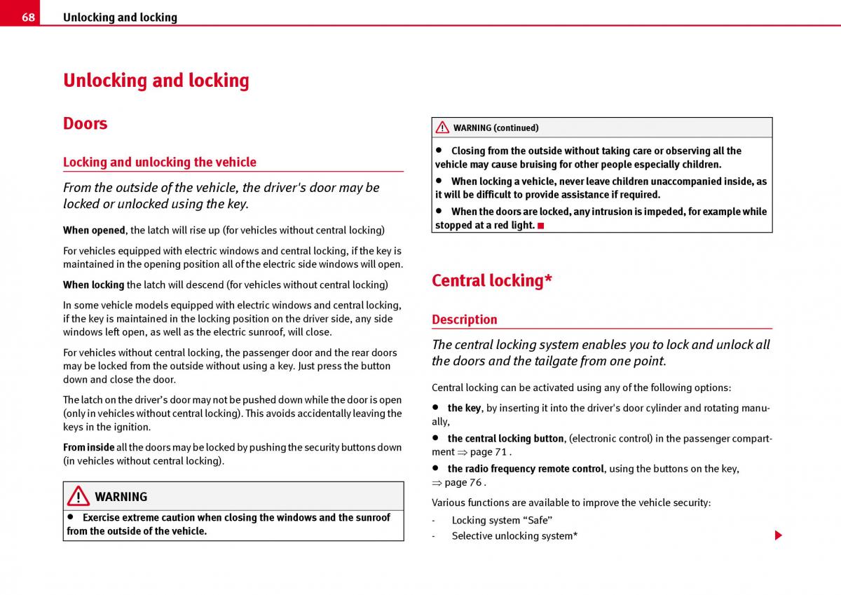 Seat Ibiza III 3 owners manual / page 70