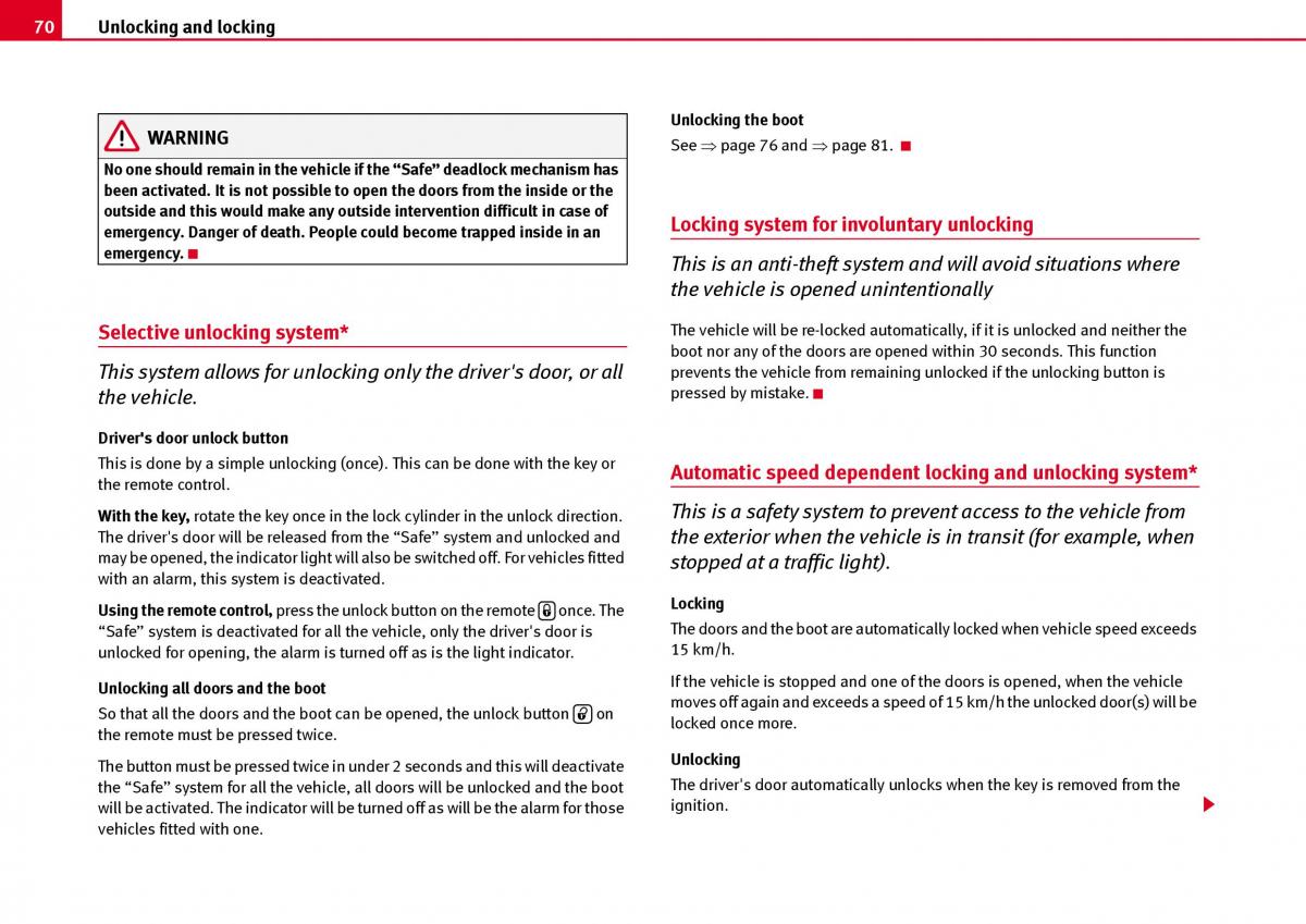 Seat Ibiza III 3 owners manual / page 72