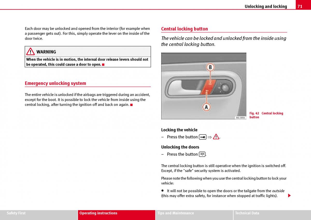 Seat Ibiza III 3 owners manual / page 73