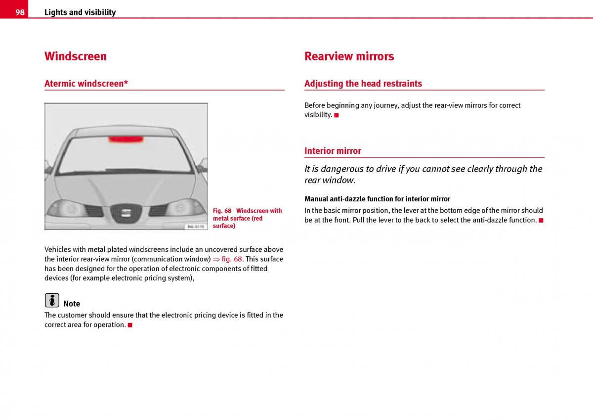 Seat Ibiza III 3 owners manual / page 100