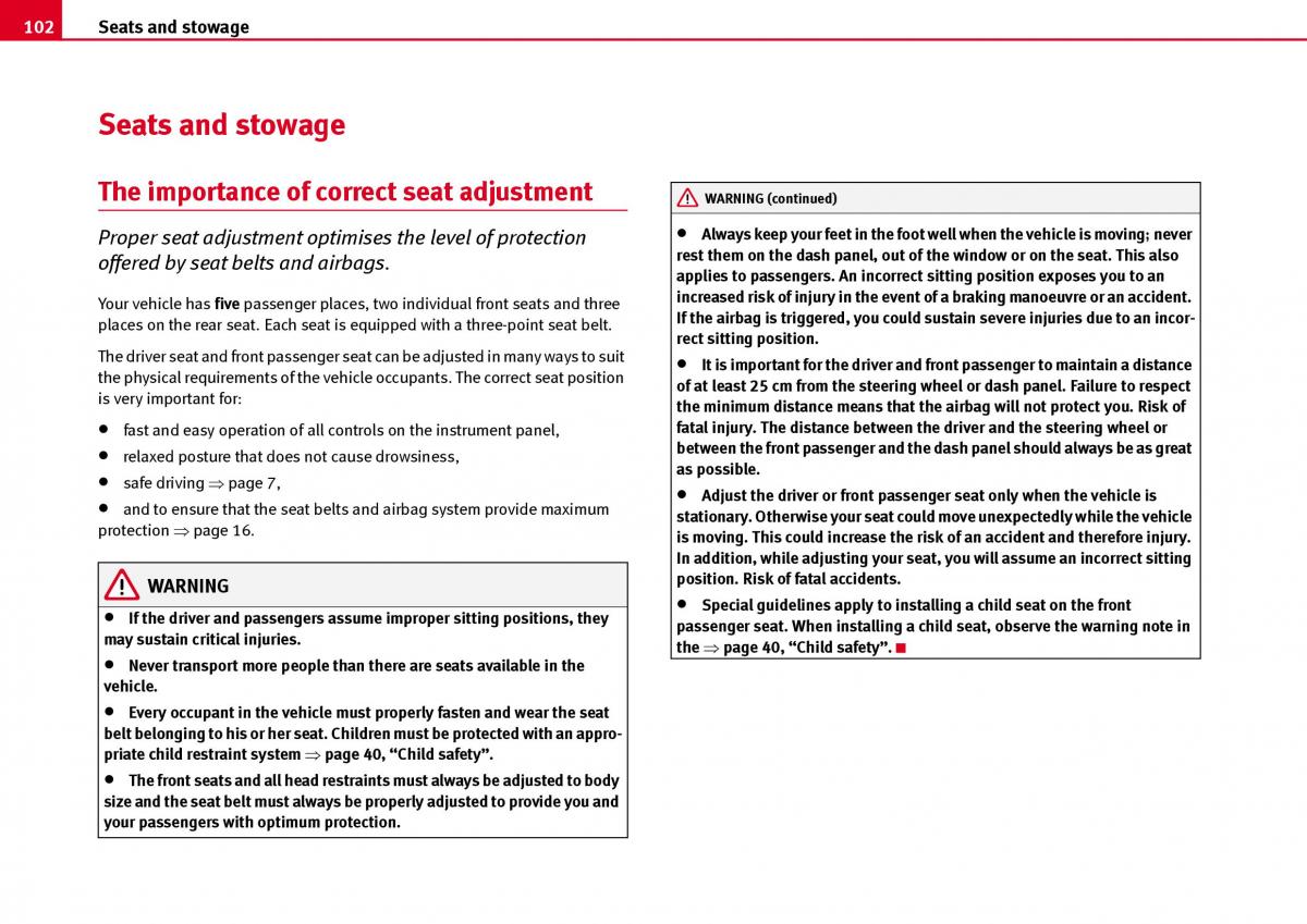 Seat Ibiza III 3 owners manual / page 104