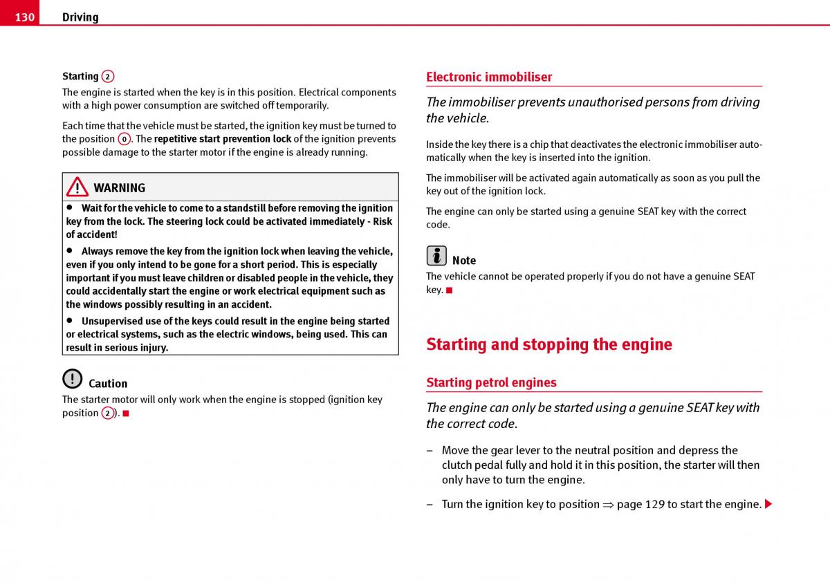 Seat Ibiza III 3 owners manual / page 132